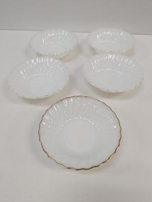 Anchor Hocking Fire King Milk Glass Gold Trim Scalloped