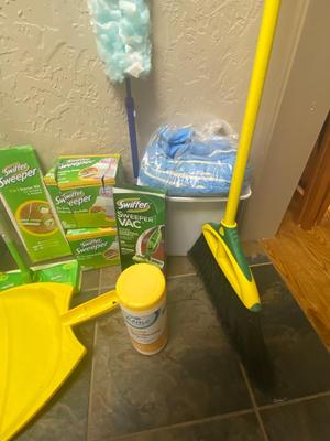 THREE BIN LAUNDRY HAMPER ON WHEELS ALL THE SWIFFERS YOU COULD NEED AND MORE