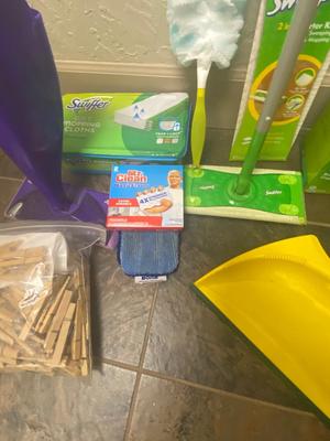THREE BIN LAUNDRY HAMPER ON WHEELS ALL THE SWIFFERS YOU COULD NEED AND MORE
