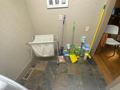 THREE BIN LAUNDRY HAMPER ON WHEELS ALL THE SWIFFERS YOU COULD NEED AND MORE