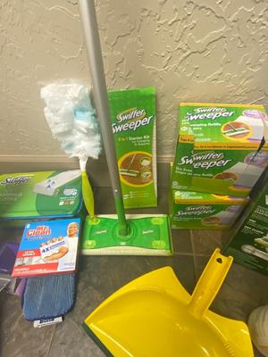 THREE BIN LAUNDRY HAMPER ON WHEELS ALL THE SWIFFERS YOU COULD NEED AND MORE