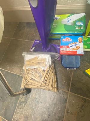 THREE BIN LAUNDRY HAMPER ON WHEELS ALL THE SWIFFERS YOU COULD NEED AND MORE
