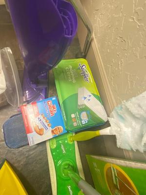 THREE BIN LAUNDRY HAMPER ON WHEELS ALL THE SWIFFERS YOU COULD NEED AND MORE