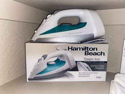 HAMILTON BEACH IRON, KING SHEETS, PILLOWCASE PROTECTORS, AND LIGHTBULBS