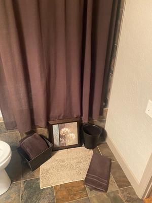 BATHROOM DECOR, SHOWER CURTAIN, TOWELS, RUG AND MORE!