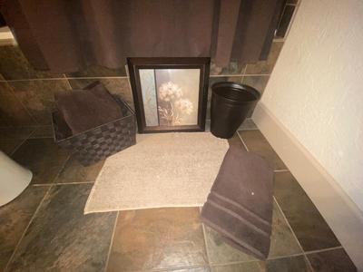 BATHROOM DECOR, SHOWER CURTAIN, TOWELS, RUG AND MORE!