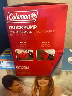 NEW INTEX 18” TALL QUEEN AIR MATTRESS AND COLEMAN ELECTRIC AIR PUMP