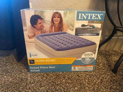 NEW INTEX 18” TALL QUEEN AIR MATTRESS AND COLEMAN ELECTRIC AIR PUMP
