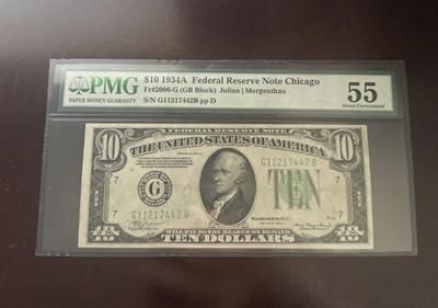 $10 1934A PMG 55 Chicago (GB Block) Fr#2006-G, pp D S/N G11217442B