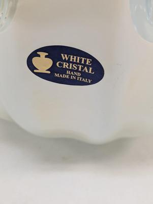 Large Murano Art Glass Bowl White Cristal Made In Italy Original Label