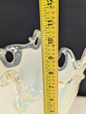 Large Murano Art Glass Bowl White Cristal Made In Italy Original Label