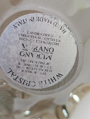 Murano Art Glass Bowl White Cristal Made In Italy Original Label