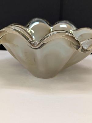Murano Art Glass Bowl White Cristal Made In Italy Original Label