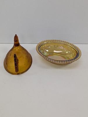 Vintage Amber Indiana Glass Covered Chicken Hen On Nest