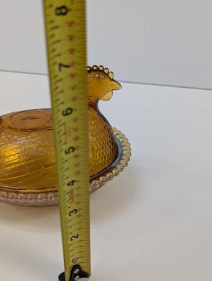 Vintage Amber Indiana Glass Covered Chicken Hen On Nest