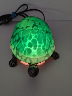 Vintage Turtle Green Glass Shell Table Lamp