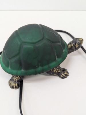 Vintage Turtle Green Glass Shell Table Lamp
