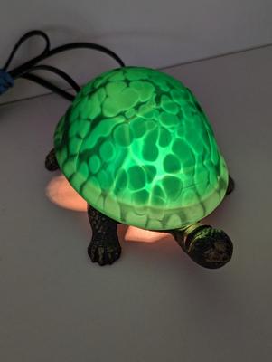 Vintage Turtle Green Glass Shell Table Lamp