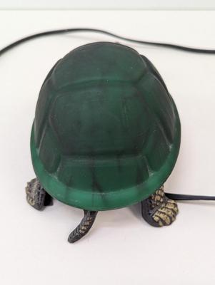 Vintage Turtle Green Glass Shell Table Lamp