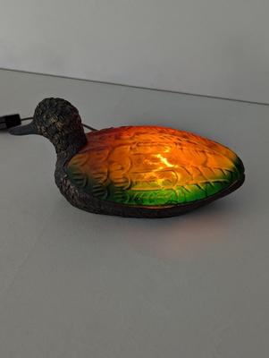 Brushed Bronze & Amber Glass Figural Duck Lamp