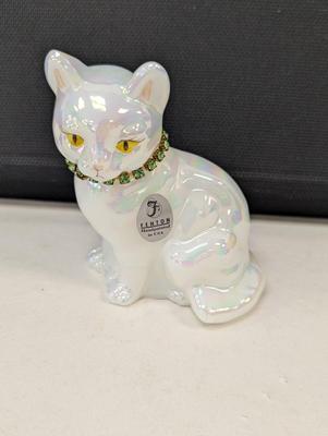 Hand Painted Fenton Glass Cat - Signed T. Gaskins