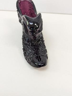 Vintage Fenton Glass Shoe Purple Hobnail Cat Design