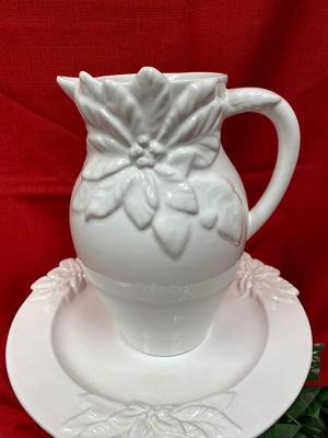 White Poinsettia Pitcher and Bowl