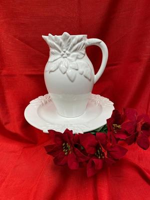 White Poinsettia Pitcher and Bowl
