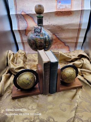 Leather wrapped decanter and book ends