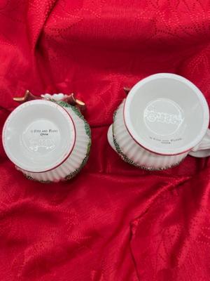 Fitz and Floyd Christmas Rose Creamer and Sugar