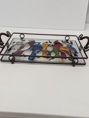 Hand Painted Stained Glass Birds Serving Tray