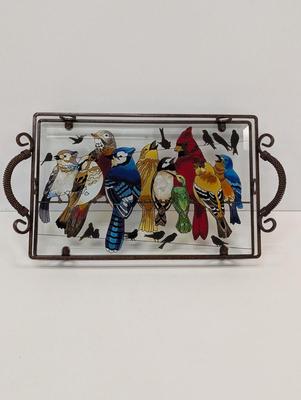 Hand Painted Stained Glass Birds Serving Tray