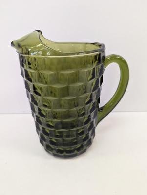 Vintage Indiana Glass Whitehall Olive Avocado Cube Pattern Pitcher Choice 2