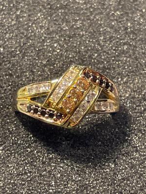 New Never Worn Gold-toned Sterling Silver .925 Cocktail Style CZ Ring Size-7.75 as Pictured. FREE DOMESTIC SHIPPING.
