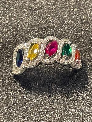 New Never Worn Designer "DK" Sterling Silver .925 Colored Stones CZ Ring Size-8 as Pictured. FREE DOMESTIC SHIPPING.