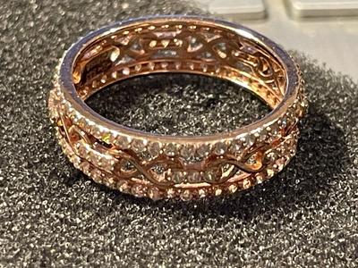 New Never Worn Designer Dainty Gold-toned/Sterling Silver .925 Filigree Wedding Band CZ's all-around Ring Size-9 as Pictured.