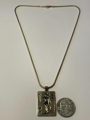 Vintage SIMMONS Gold-tone Joker Pendant on a 20" Chain in Good Preowned Condition.