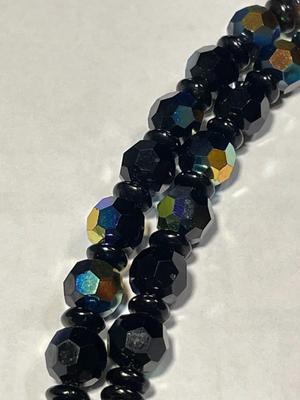 Vintage Double Strand Black Crystal Bead Necklace 24" Long w/Cameo Clasp in VG Preowned Condition as Pic'd.