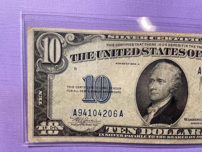 Series 1934-A $10 North Africa WWII Emergency Issue Silver Certificate A/A Block in Nice Circulated Condition.