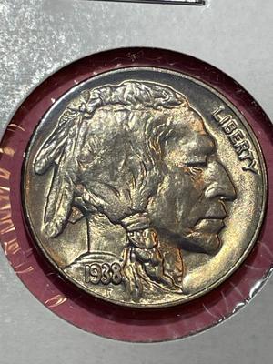 1938-D CHOICE BU CONDITION BUFFALO NICKEL FROM AN ORIGINAL ROLL (COIN-3).