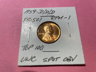 1959-D/D/D Lincoln Cent FS-501 Uncirculated Condition/Spotted Obverse RPM-1 Top 100 RPM as Pictured.