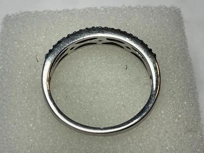 Vintage D'Joy Designer Sterling Silver .925 Commercial Blue Diamond Wedding Band Ring Size-8 in Good Preowned Condition as Pic'd.
