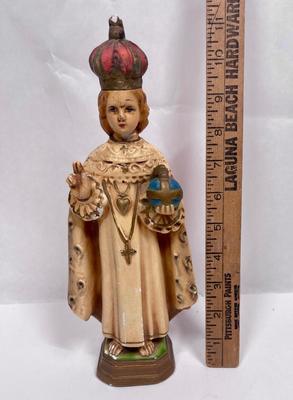 Statue Infant of Prague Infant Jesus Santo Nino Plaster Collector 1930s 10.5”