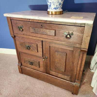 Antique Eastlake Marble Top Washstand Cabinet 29x16x28