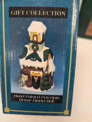 Trim A Tree Bayberry Village Hand Painted Porcelain House Dinner Bells 1995 NOMA Homes