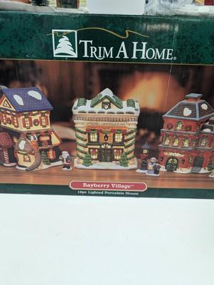 Trim A Tree Bayberry Village Hand Painted Porcelain House Dinner Bells 1995 NOMA Homes
