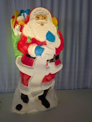 Vintage Blowmold Santa Claus Toy Bag Blow Mold Light With Cord. Approx 40" Christmas Lawn Art Statue Figure