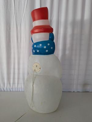 Vintage Approx 44" Empire Patriotic Snowman Blowmold Blow Mold Light With Cord.Christmas Lawn Art Statue Figure