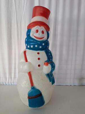 Vintage Approx 44" Empire Patriotic Snowman Blowmold Blow Mold Light With Cord.Christmas Lawn Art Statue Figure