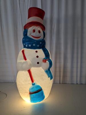 Vintage Approx 44" Empire Patriotic Snowman Blowmold Blow Mold Light With Cord.Christmas Lawn Art Statue Figure